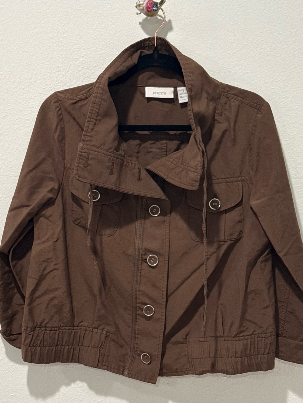 Chico's chocolate Brown Cotton Button-Front Jacket